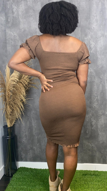 Bonnie Ruched off the Shoulder Dress | Chocolate Brown