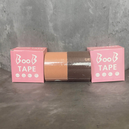 Our Boob tape is hypoallergenic, latex free, and sweat resistance. Boob tape available in beige, and Brown.