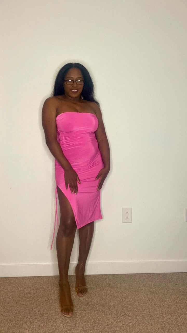 Nova Strapless Midi Dress |  Pink