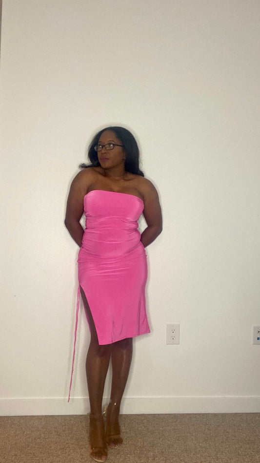 Nova Strapless Midi Dress |  Pink