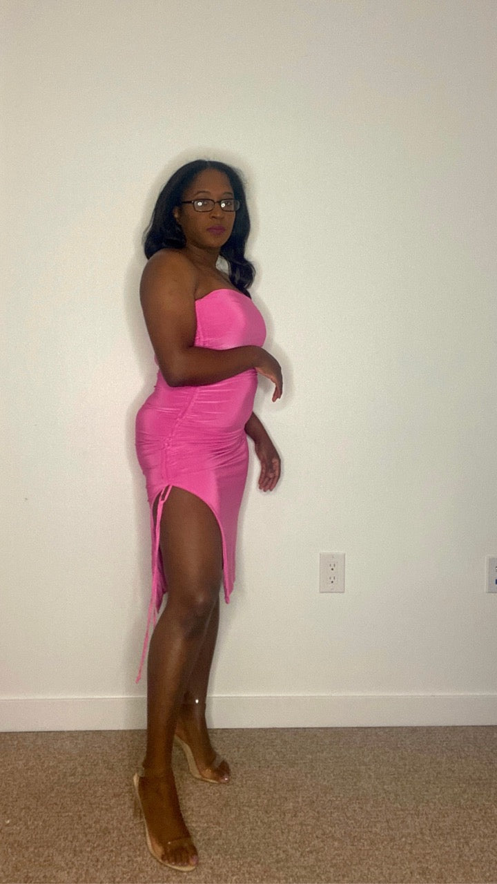 Nova Strapless Midi Dress |  Pink