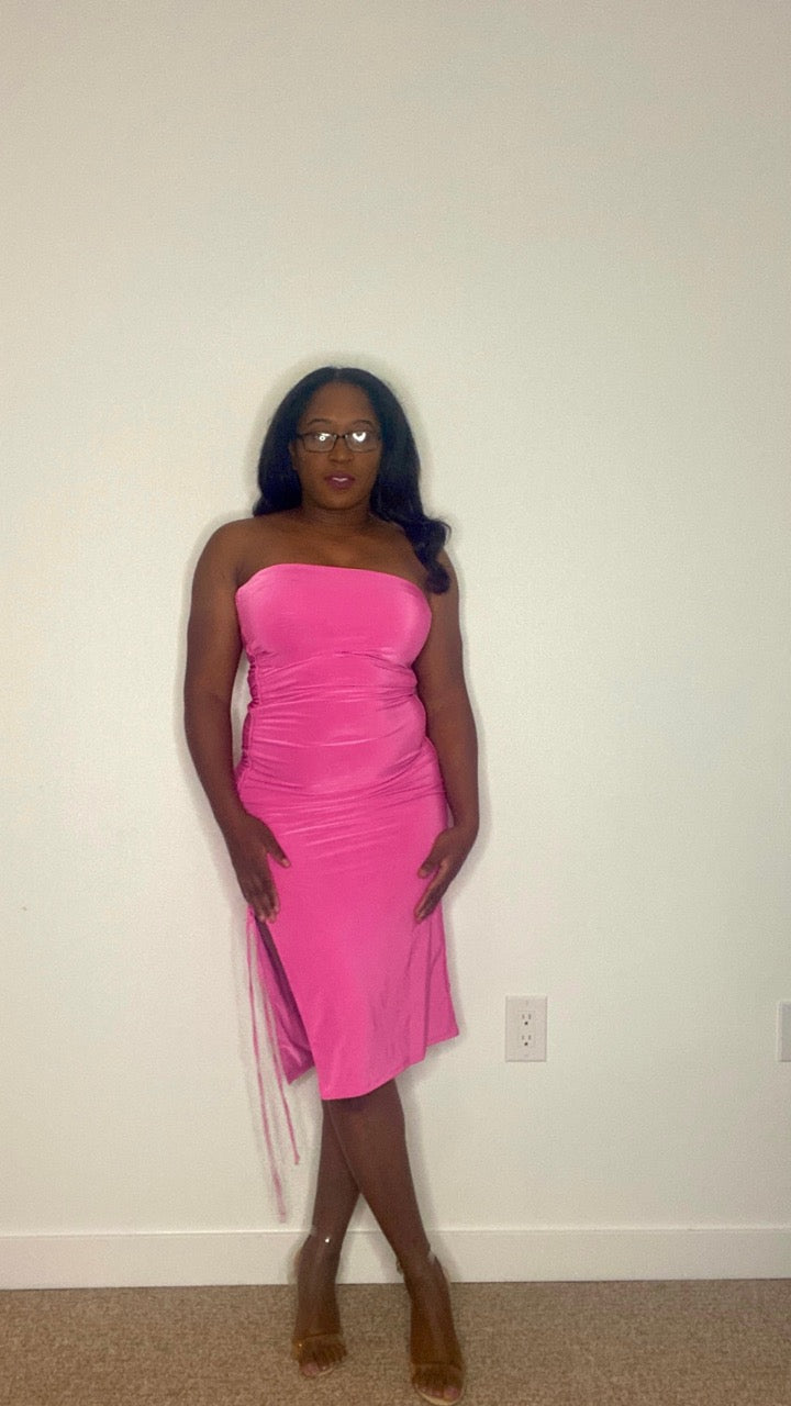 Nova Strapless Midi Dress |  Pink