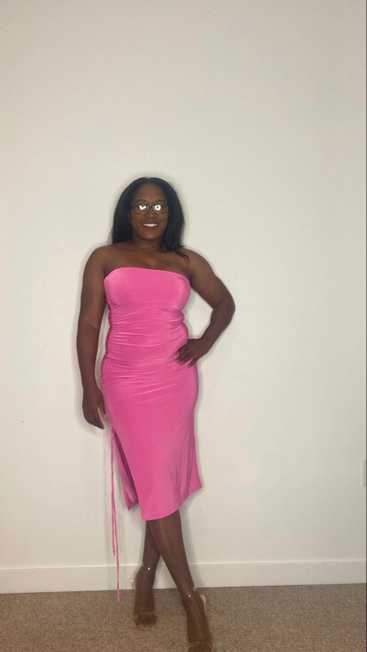 Nova Strapless Midi Dress |  Pink