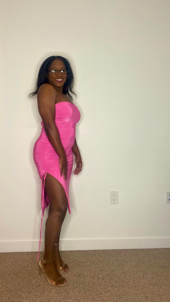 Nova Strapless Midi Dress |  Pink