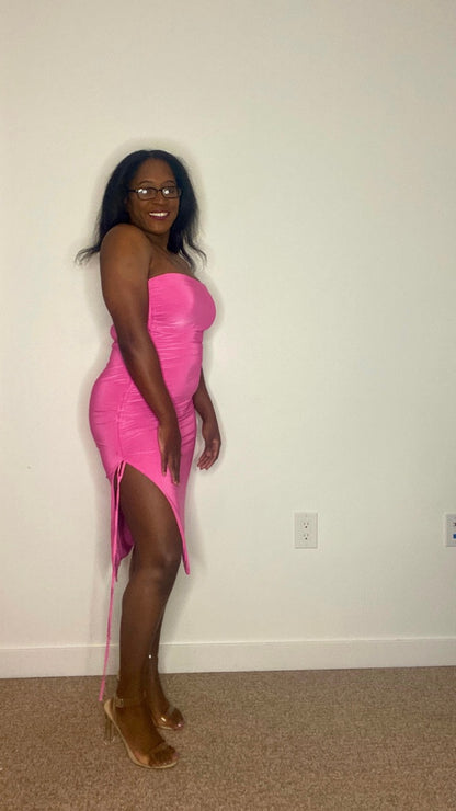 Nova Strapless Midi Dress |  Pink