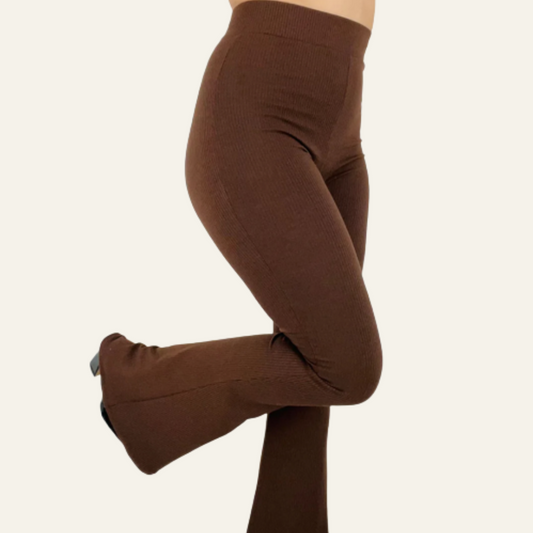 Nikki Ribbed Flare Pants Top Chocolate Brown