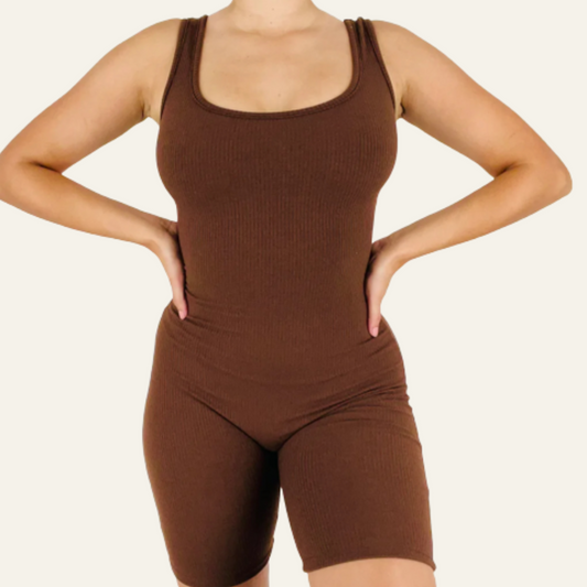 Ribbed Romper Chocolate Brown