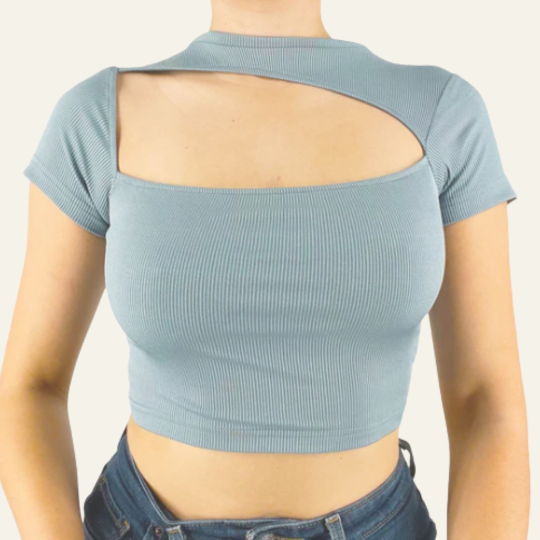 Shay Ribbed Cut Out Crop Top Blue