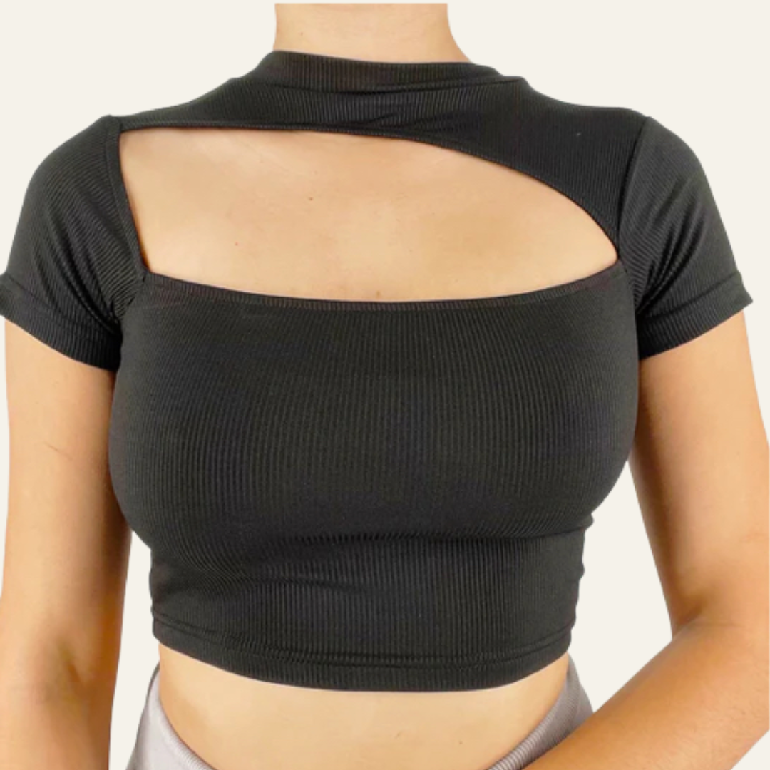 Shay Ribbed Cut Out Crop Top Black