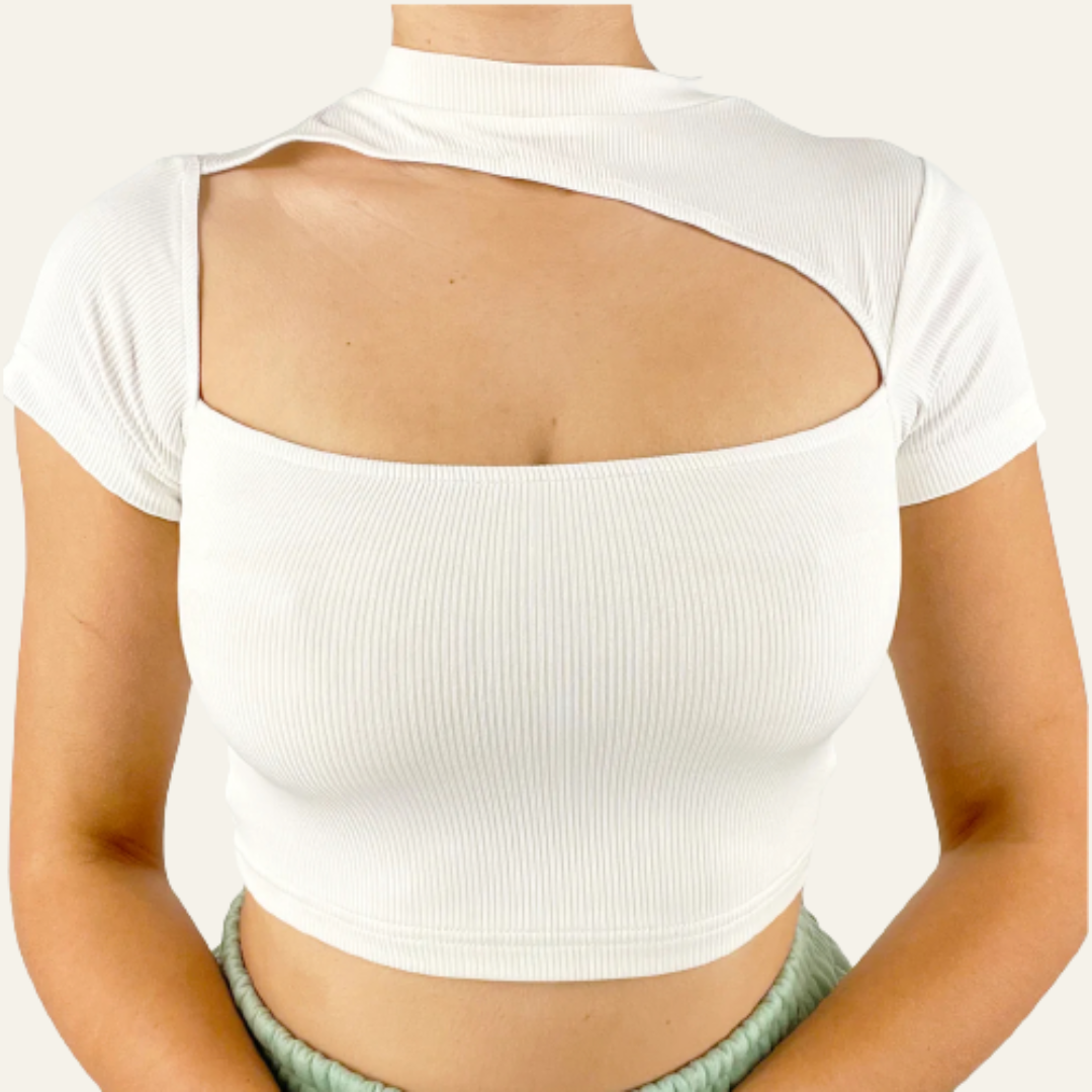 Shay Ribbed Cut Out Crop Top | White