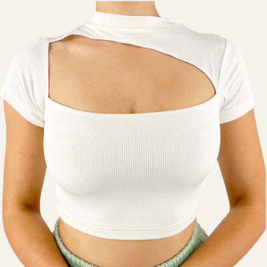 Shay Ribbed Cut Out Crop Top | White