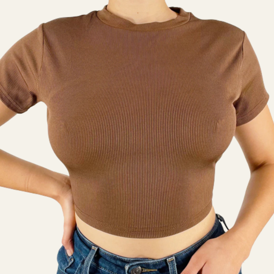 Sol Ribbed Crop Top Brown